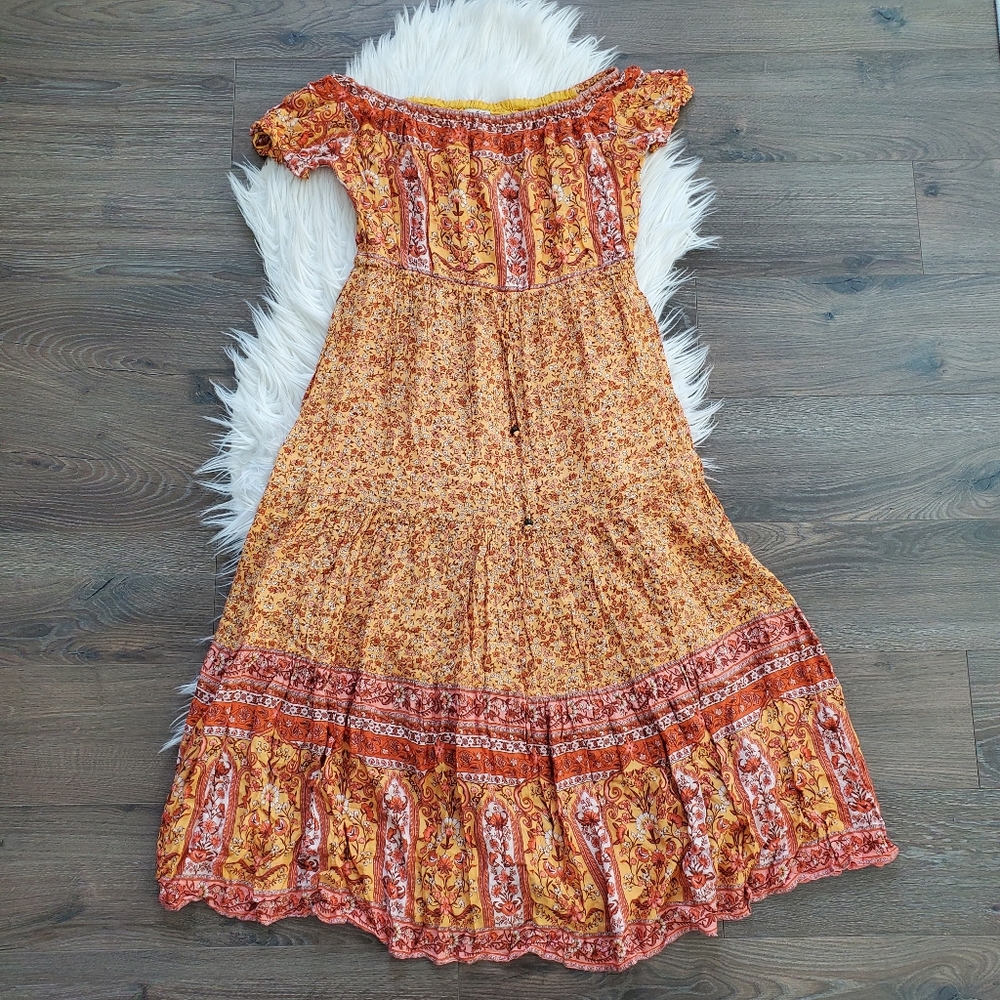 Arnhem Mimosa Orange Yellow Island Off Shoulder Midi Dress - Picture 4 of 7